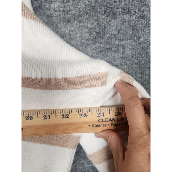 Abercrombie & Fitch Sweater Womens Small White Tan Stripe Knit Crewneck Pullover - Picture 5 of 10
